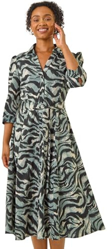 Roman Originals Shirt Dress for Women UK- Ladies Long Sleeve Belted Collared Midi Maxi Winter Autumn Smart Casual Button Through Evening Office A Line Swing Skater - Petite Grey - Size 12