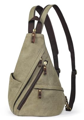 BRASS TACKS Leathercraft Brusttasche Damen und Herren mittelgroß,Drei-in-eins sling bag, um in einen täglichen Schulterriemen umgewandelt zu werden,sportlich Canvas crossbag für Herren Damen,Grünes