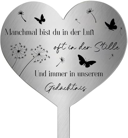 AuSletie Grabstecker Wetterfest Herz mit Schmetterling und Pusteblume Zeitlose Grabschmuck aus Langlebigem Metall
