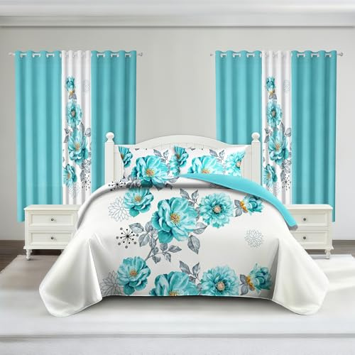 Deepsleep Queen Size Bedspread Set 9 Pieces, Sapphire Flower