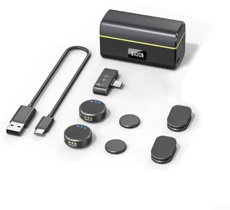 CNANRNANC Kabelloses Mikrofon-Set für DJI Action 5 Pro 4 3 2 Pocket 3 für Osmo 360, kleines ABS-Design, hochwertiges Audio, mit Ladekoffer, Kabel-Clips, Magneten