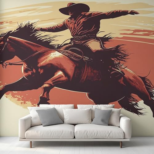 Generisch Tapete Western Cowboy, Fototapete Wild West Pferd, Vliestapete für Schlafzimmer Wohnzimmer, Wand Deko Tapeten, Wandverkleidung 100x70 cm D&O110