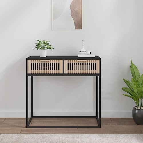 Solivagant Table Console Noir 80x30x75 cm Bois d'ingénierie et Fer,(13.6 KG)