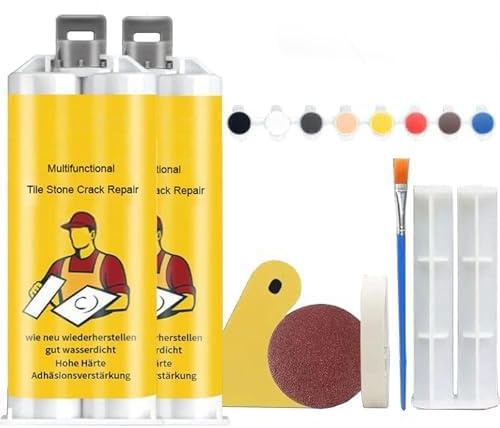 2024 Multifunctional Tile Stone Crack Repair Kit, Quick-Drying Tile Repair Glue, Granite and Marble Crack Repair Kit, Ceramic & Porcelain Chip & Hole Repair Paste for Tubs and Floors (2set)