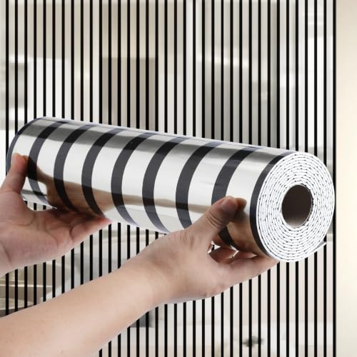 Silver Mirror Stripe Self Adhesive Wallpaper Peel and Stick Wallpaper For Living Room Bedroom, 2.2mm Thick Thermal Waterproof Removable Sticky Back Plastic Roll Insulating Wall Paper Roll 40x300cm