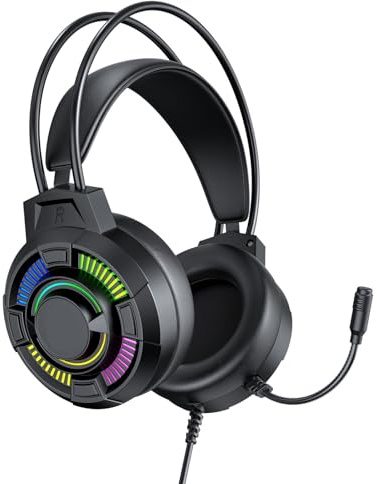 Whoasyst Cuffie USB da gioco cuffie auricolari con illuminazione a LED 7.1 microfono con cancellazione del rumore per cuffie a LED per laptop