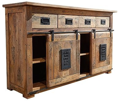 MASSIVMOEBEL24.DE Railway Sideboard 150x45x90 Mango, Farbe:Natur lackiert, Größe:150x45x90 cm (BxTxH)