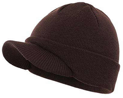 Magracy Unisex Herren Warm Visor Beanie Outdoor Doppelstrickmütze mit Schirm Wintermütze Gr. Einheitsgröße, dunkelbraun