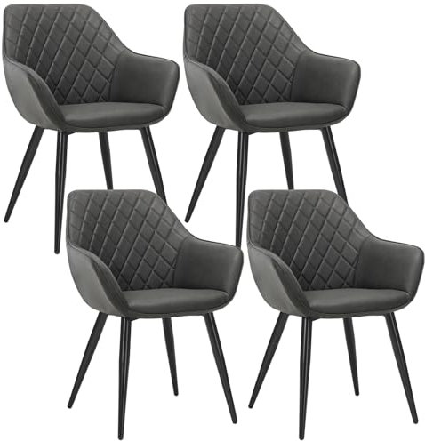WOLTU Esszimmerstühle 4er Set Küchenstühle Wohnzimmerstühle Polsterstühle Sessel, Armlehnstühle mit Rückenlehne, für Esszimmer, Küche, Wohnzimmer, Kunstleder, Metallbeine, Anthrazit, BH251an-4