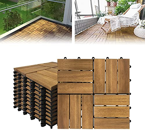 LARS360 12 Venature del Legno Acacia Mattonella Legno Sistema ad Incastro Giardino Piastrelle 30 x 30 cm Balconi, Terrazza Piscina Sauna - Set da 11(1 m²)