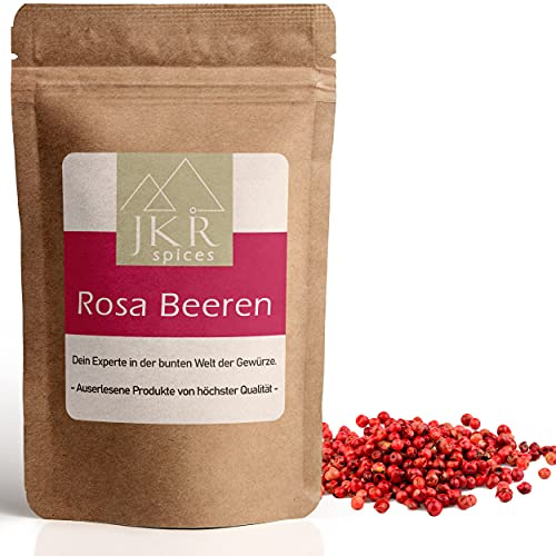 JKR Spices® 250g Rosa Pfeffer ganz - rosa Beeren Pfeffer - rote Schinus Pfefferkörner | ganze rote Beeren | Ideal für Pfeffermühle | 100% natürlich ohne Zusätze
