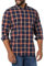 Amazon Essentials Men's Long-Sleeved Slim-Fit Stretch Poplin Shirt, Navy Red Plaid, S