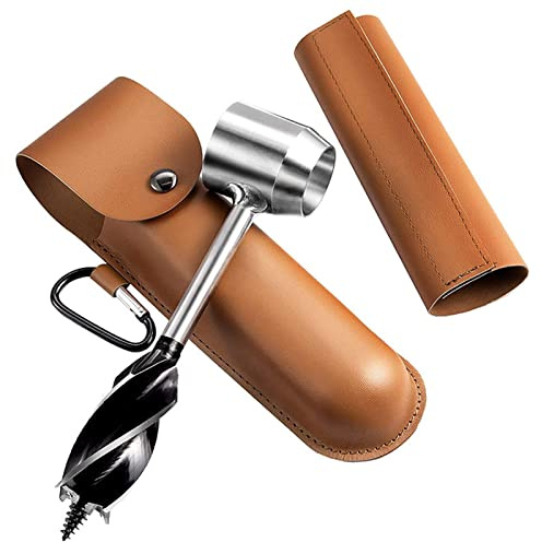 Gereton Manueller Survival Bohrer Mit Ledertasche, Outdoor Handbohrer Schneckenbohrer, Holzbearbeitungs Handbohrer, Bushcraft Überlebenswerkzeuge Zum Hacken Beim Camping