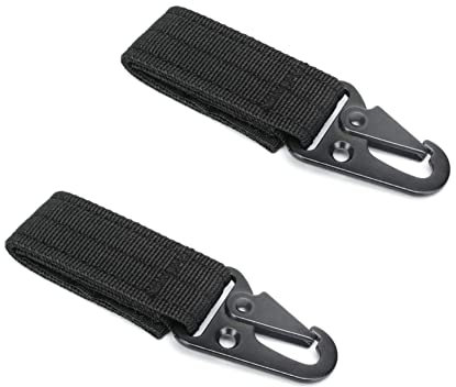 Cintura Portachiavi Gancio, Moschettone da Appendere Tattico, Moschettone da Cintura Sospeso, Portachiavi Tattico in Nylon, per Zaino Campeggio Escursione, 2 Pezzi (Nero)