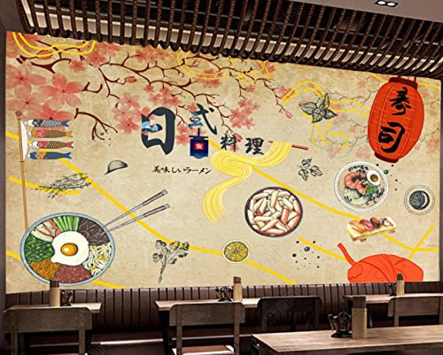 TANYANG Personnalisé Grand Papier Peint De Style Japonais Papier Peint Sushi Restaurant Fond Mur 3D-Peint À La Main Japonais Ramen Outillage Mur De Fond 350Cm(W)×245Cm(H)