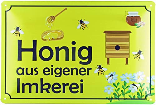 Blechschild 20x30cm gewölbt Honig aus eigener Imkerei Metal Deko Geschenk Schild