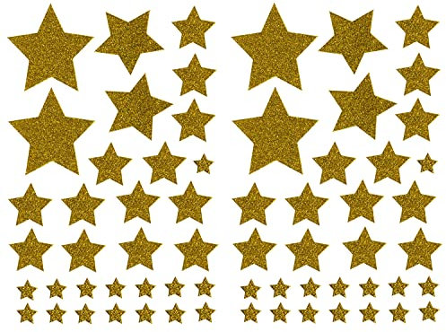 Oblique Unique® 64 Sterne Sticker Stern Aufkleber Gold mit Glitzereffekt für Weihnachten als Weihnachtsdeko zum Basteln Dekorieren Scrapbooking Spielen