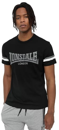Lonsdale Men's Creich Leisure T-Shirts, Black/White/Grey, L