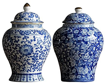 kowaku 2 Stück Klassische Keramik Ingwerglas Vase mit Deckel für Zuhause, Schlafzimmer, Restaurant