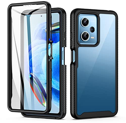 seacosmo Coque pour Xiaomi Redmi Note 12 Pro 5G, Coque Xiaomi Poco X5 Pro 5G Antichoc Housse avec Protection écran, 360 Protection Integrale Antipoussière Etui Double Renforcé Transparent Case, Noir