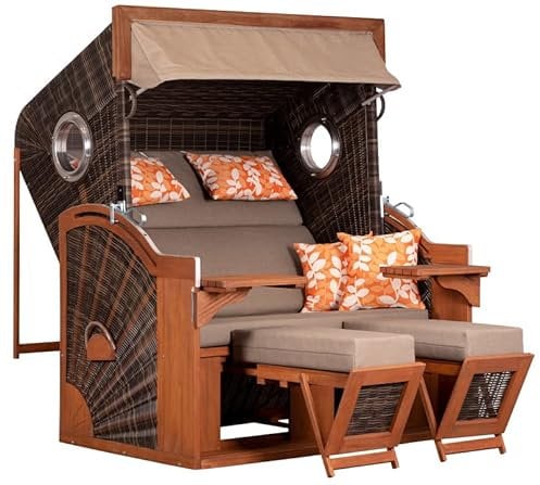 Yoursol by Devries Strandkorb Pure Seaside XXL 470, PE, Taupe-orange, Breite 150 cm, Pinienholz, Windschutz