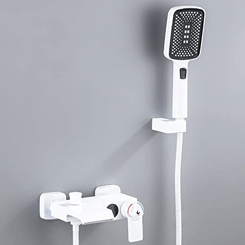 Mitigeurs de Douche Robinets de Bain muraux Cascade avec mitigeur thermostatique Douche Blanc