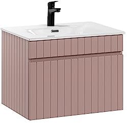 Iconic Rose - Mobile per lavabo da 60 cm, sospeso, piano di lavoro incluso, colore rosa opaco