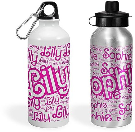 Print Maniacs Personalised Pink Doll Water Bottle Sport Cap 400ml or 600ml for Girls and Women Lets go Party Chelsea Merchandise Princess Dream Collection Theme Bride Lip Stick Birthday Diamonds