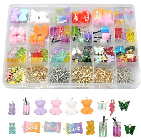 burkfeeg Schmetterling Bär Anhänger Set, DIY Halsketten Ohrhänger Set,Charms für Schmuckherstellungs Kits