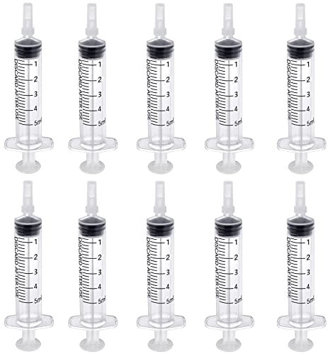 10 Piezas Jeringas 5ml, Jeringas De Plástico Estéril, Jeringas con Tapón, Jeringas Medidoras, Jeringa De Sin Aguja, Jeringuilla Para Laboratorios Científicos, Inyector Para Mascotas, Lubricantes