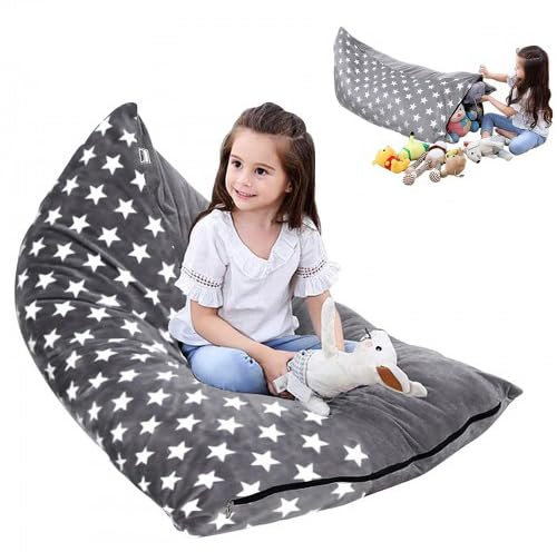 1 Pack Stuffed Animal Storage Bean Bag Chair Sofa Seat Cover, Large Stuffed Toys Organizer Bag with Zipper, Beanbag Holder Chairs without Filling Plush Toys for Kids and Adults (B)
