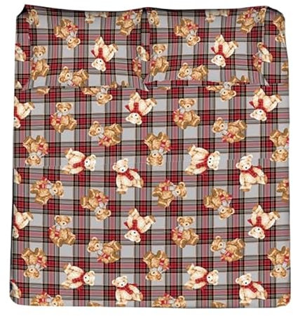 INTRECCI Set Lenzuola una Piazza e Mezza in Flanella, Tessuto in Cotone anti Pilling, Lenzuolo Sotto + Lenzuolo Sopra + 1 Federa, Comfort, Morbidezza, Lenzuola Made in Italy, Fantasia: Tartan Orsetti