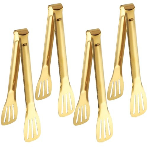 IAXSEE 4 PCS Serving Tongs Gold Tongs 9 Inch Serving Utensils Stainless Steel Serving Tongs for Salad Buffet Appetizer Dessert Tong for Food Parties (9 Inch, 4 GOLD)