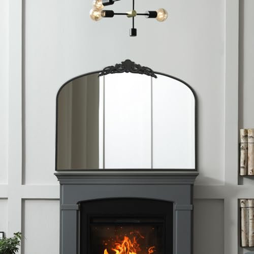 MirrorOutlet The Crown - Black Metal Framed Classic Arched Wall Mirror with Feature Crown 40 X 31 (102CM X 80CM) Black. 2cm Wide Frame and 3cm Deep