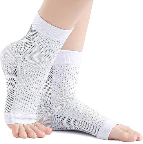 Ownkim Chaussettes pour neuropathie, Chaussettes de Compression pour Soulager la Douleur et Soutenir les Chevilles, Idéales pour la Fasciite Plantaire et Plus - Blanc, Taille L-XL (Blanc)