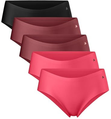 DANISH ENDURANCE 5er Pack Unsichtbare Hipster Panties aus Mikrofaser, für Sport & Alltag, für Damen Mehrfarbig (1x Schwarz, 2X Pink, 2X Ruby) S
