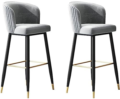 Barhocker Bar Stühle Barstuhl Samt-Barhocker Im 2er-Set Mit Rückenlehne, Fußstütze, Gepolsterte Küchen-Barstühle Für Die Frühstücksbar Barsessel Barstühle ( Color : Grey , Size : 65cm Sitting Height )