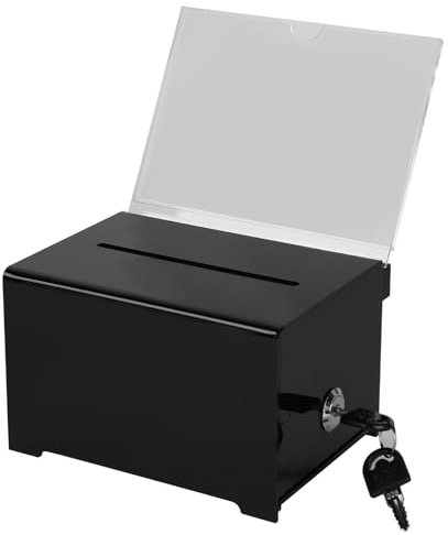 PZJFH Acrylspendenbox,Spendenbox Abschließbar, Acrylspendenbox mit Schwarzem Schlüssel,Wird mit Einem Austauschbaren Displayständer Geliefert, Für Rezensionen, Spenden, Schwarz