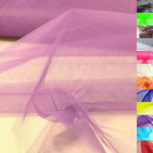 TOLKO Tüll Meterware für Vorhang Kleid Hochzeit Party Deko zum Nähen Dekorieren Basteln | feiner Netzstoff uni Tüllstoff als Dekostoff durchsichtig zart | 140cm breit Tüll Stoff Meterware (Flieder)