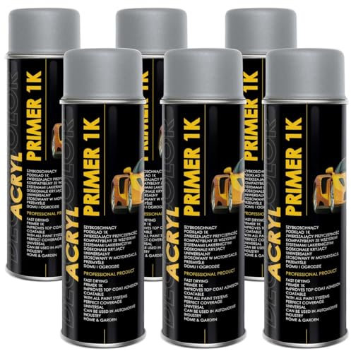 Deco Color 6 STÜCK ACRYL CAR LINE Grundierung GRAU 500ml - Haftgrund für z.B. Alufelgen, KFZ, Holz, Beton uvm. (6 Dosen 500ml Grundierung Grau)