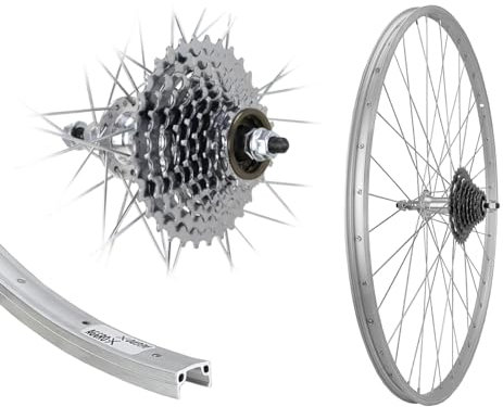 AGGRO-X 28 Zoll Alu Hinterrad 19-622 Silber Laufrad Felge Felgenbremse inkl. 9 Fach Zahnkranz 27 Gang