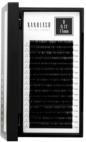 Wimpern für Wimpernverlängerung Nanolash - Wimpernextensions zur Volumentechnik, Wimpern zur professionellen Verlängerung (0.12 D, 11mm)