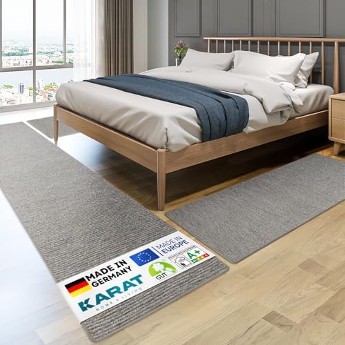 KARAT Bettvorleger - 3-teiliges Set - Moderne Bettumrandung in Silbergrau - Teppich Läufer für Schlafzimmer Wohnzimmer - Flauschiger Teppichläufer Geneva (B: 67 cm | L: 1 x 330 cm + 2 x 130 cm)