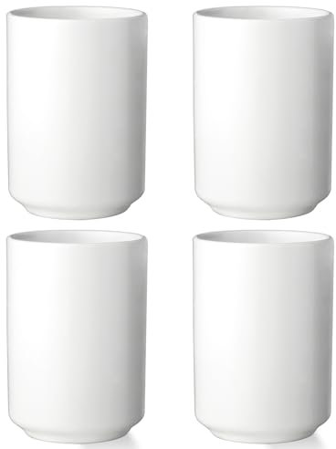 Leegg 4 Stück Keramik Teetassen 240 ml Kaffeebecher Ohne Henkel Becher für grünen Tee Wasser Kaffeemomente Trinkbecher (weiß)