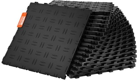 VEVOR Baldosas de Garaje Entrelazadas 25 Piezas Baldosas de PP para Suelo de Garaje 305 x 305 x 13,4 mm Textura Antideslizante de Doble Cara, para Garajes, Sótanos, Talleres de Reparación, Negro