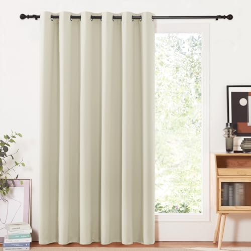 PONY DANCE 80 Inch Door Curtain for Home Divider - Large Thermal Insualted Privacy Curtain with Eyelets for Living Room Bedroom Decor, Single Piece, 84 Inch Drops, Light Beige, 1 Panel