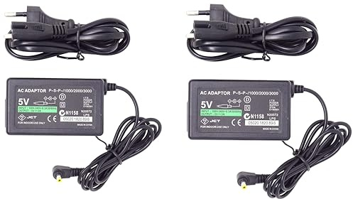 FLLAGG20 2X Caricatore Compatibile con PSP 1000 2000 3000 5V Nero Spina EU | Compatibile con PSP 1000 2000 3000, Input 100-240V Output 5V 1A, Spina EU plug and play cavo resistente Charger Power Adapter