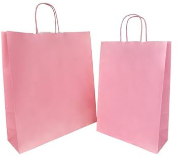 25 PZ Busta Shopper in CARTA VARI COLORI formato 18+7 altezza 24cm | 25 buste colorate prodotto versatile e sostenibile resistente e durevole (Rosa Confetto)
