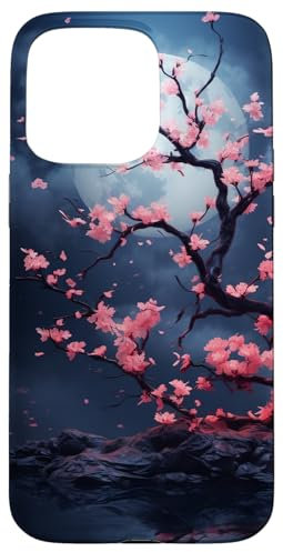Japanese Floral Sakura Moon Cherry Blossom Case for iPhone 15 Pro Max
