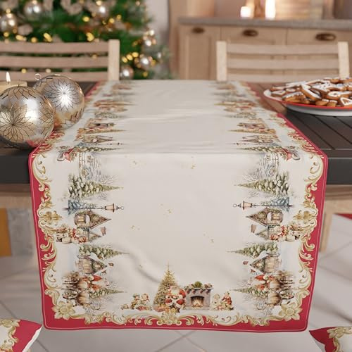PETTI Artigiani Italiani - Camino de Mesa Navideño 140x40 cm, Camino de Mesa Navidad para Cocina, Decoración Navideña para Mesa, Camino de Mesa Elegante Vintage Xmas, 100%
